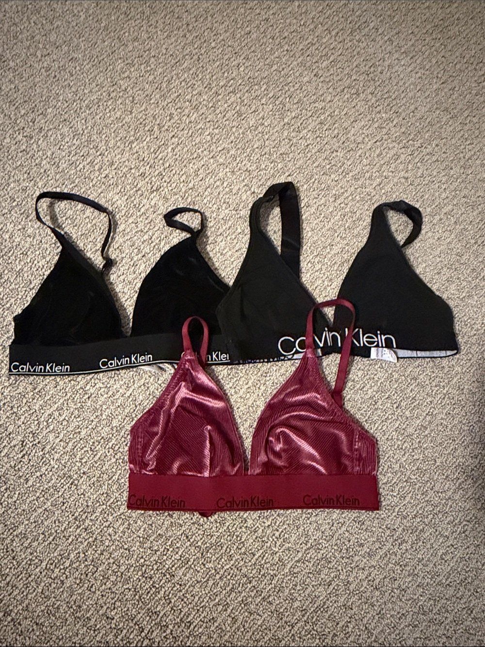 Calvin Klein 3-Pack Wireless Bralettes in Black and Burgundy
